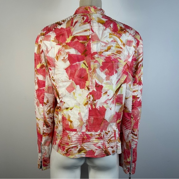 Escada Pink and White Floral Moto Bomber Jacket 40 - Picture 3 of 12